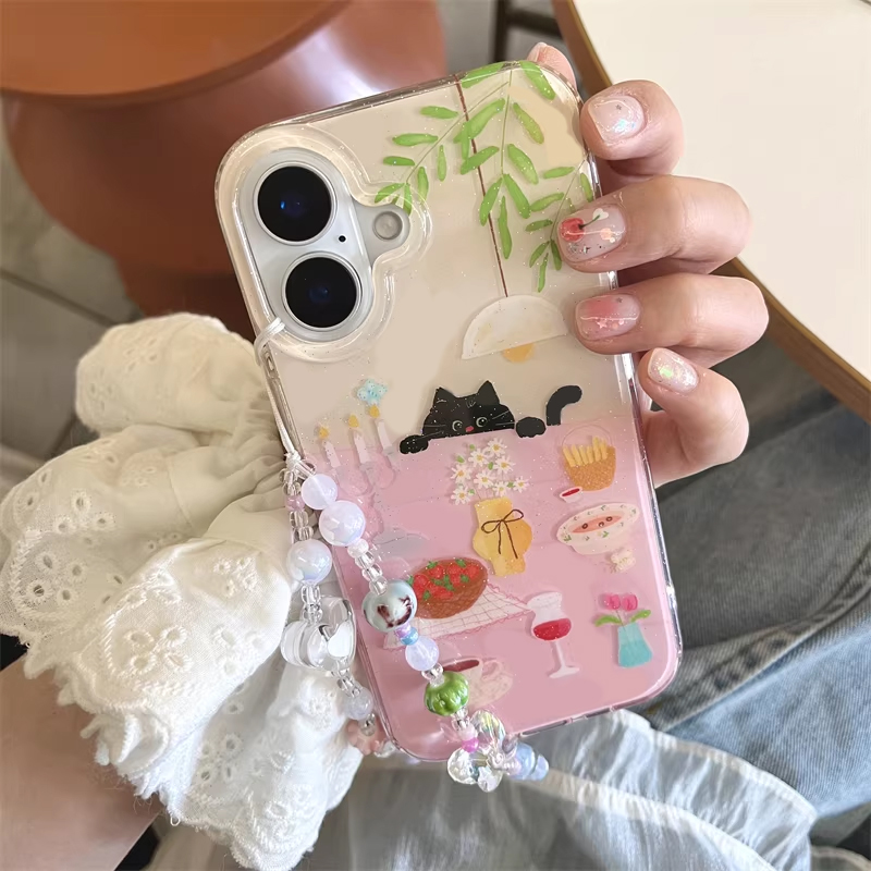 Phone Cases Purple - Cover Nera Creativa Y2K con Gatto